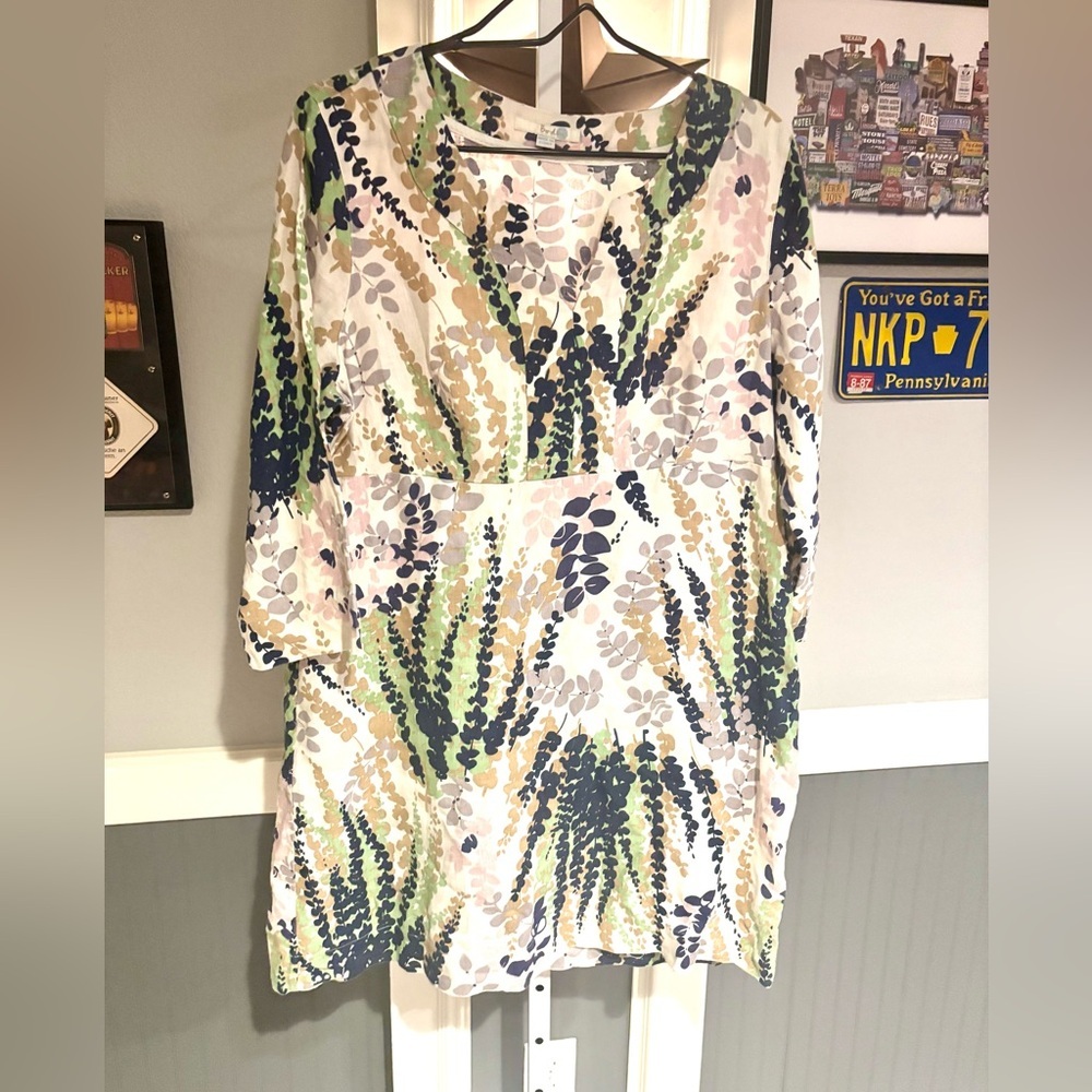 Boden Linen Floral Dress | Size 12 (No Tag) | 3/4 Sleeve | Excellent Condition